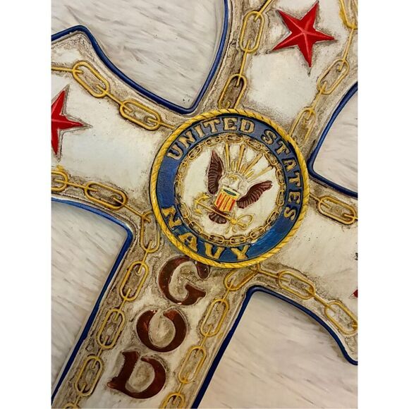 NWOT Montana West Hand Painted 16” United States Navy God Bless Wall Cross - Picture 3 of 8
